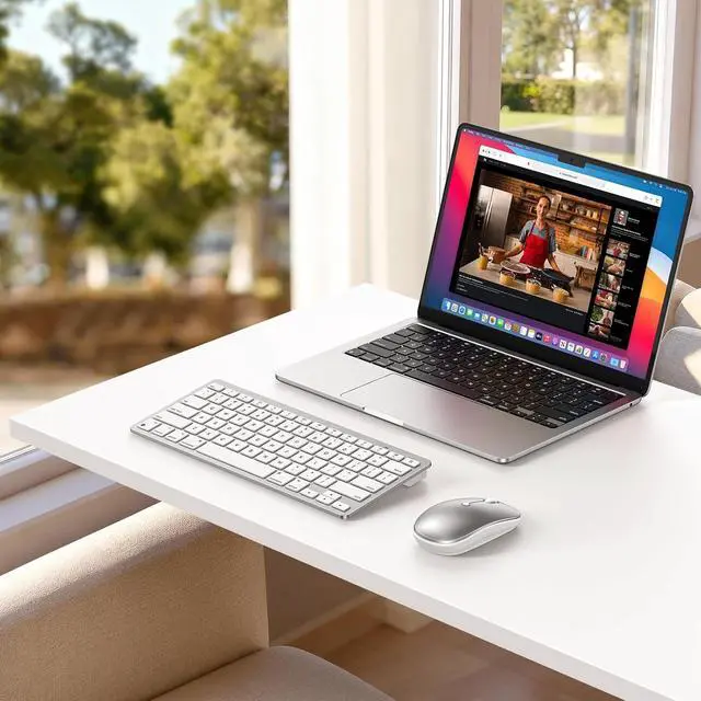 Alt view image 2 of 7 - Wireless Keyboard and Mouse Combo for Mac, 14 Media Shortcuts Keyboard with Adjustable DPI Mouse, Slim & Portable Design, Stable Bluetooth Connection, Silver-White,OMOTON