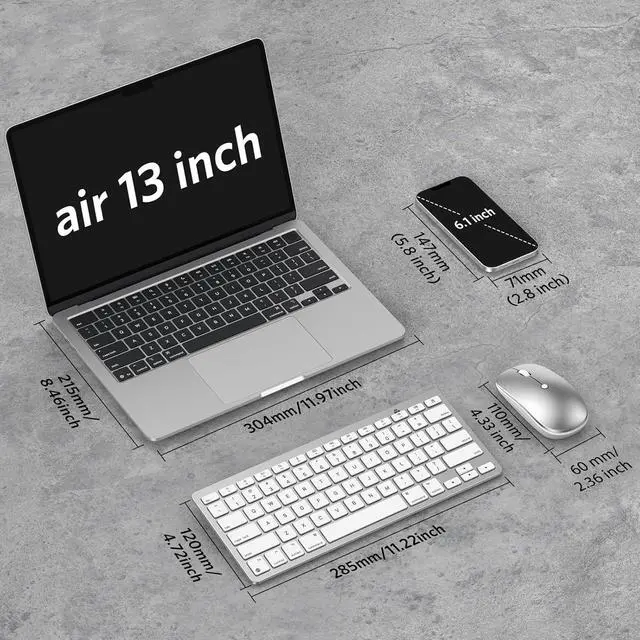 Alt view image 5 of 7 - Wireless Keyboard and Mouse Combo for Mac, 14 Media Shortcuts Keyboard with Adjustable DPI Mouse, Slim & Portable Design, Stable Bluetooth Connection, Silver-White,OMOTON