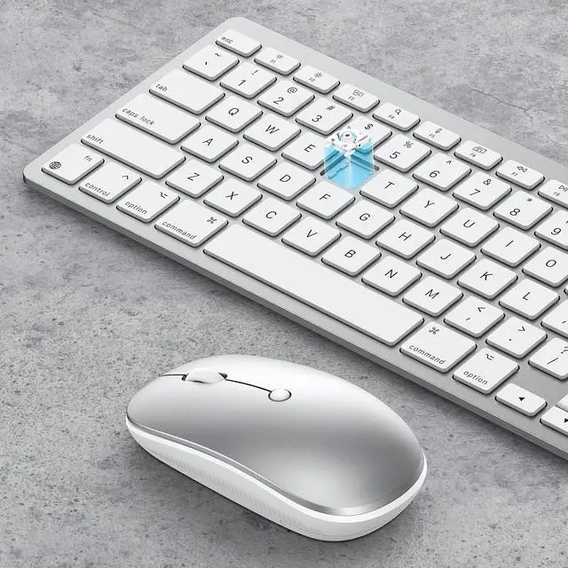 Alt view image 7 of 7 - Wireless Keyboard and Mouse Combo for Mac, 14 Media Shortcuts Keyboard with Adjustable DPI Mouse, Slim & Portable Design, Stable Bluetooth Connection, Silver-White,OMOTON