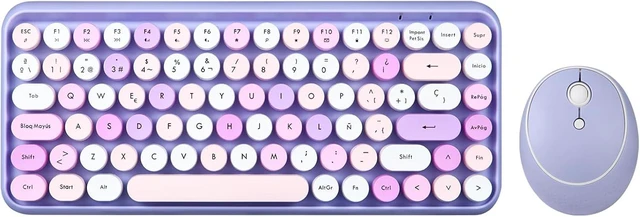 Main image of Perixx PERIDUO-713PP ES Set de ratón y Mini teclado inalámbrico 2.4 GHz, Teclas redondas Estilo Retro, para PC y Tablet, Morado Pastel, Español QWERTY