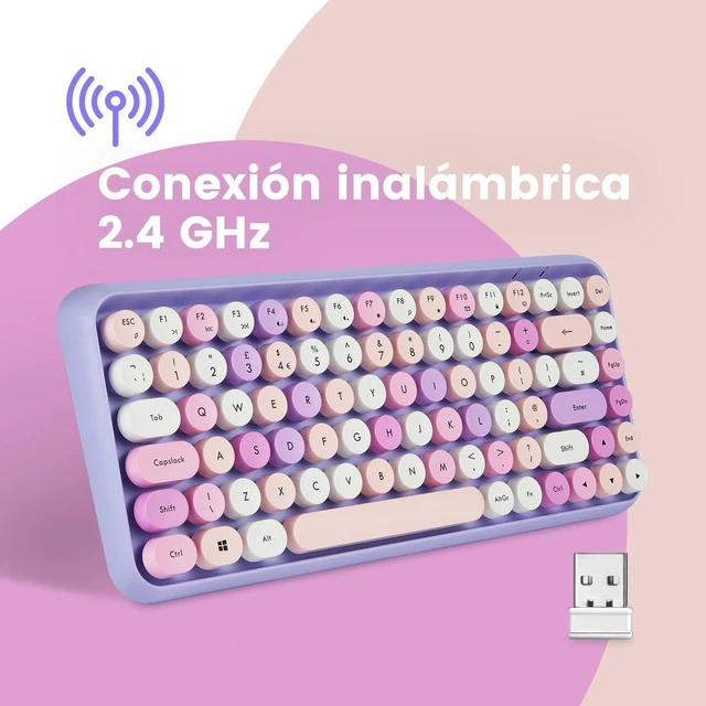 Alt view image 2 of 7 - Perixx PERIDUO-713PP ES Set de ratón y Mini teclado inalámbrico 2.4 GHz, Teclas redondas Estilo Retro, para PC y Tablet, Morado Pastel, Español QWERTY