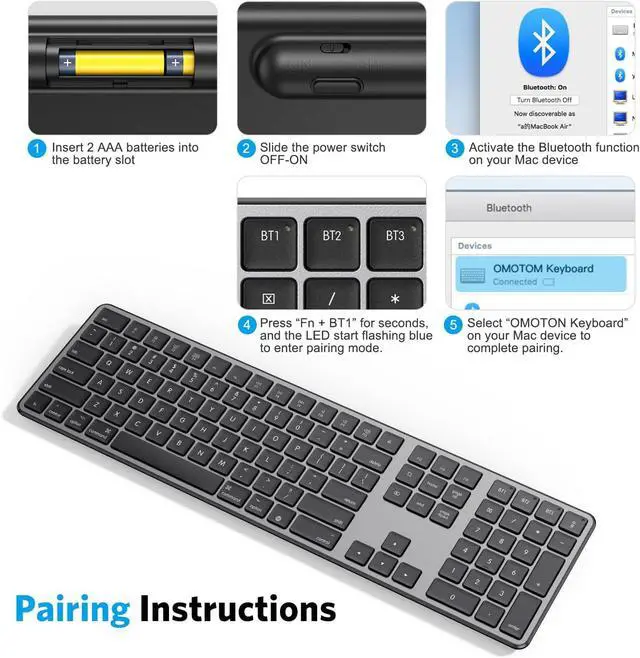 Alt view image 2 of 7 - Bluetooth Keyboard and Mouse for Mac, OMOTON Wireless Multi-Device Keyboard with Numeric Keypad, Keyboard and Mouse Combo, for MacBook Pro/Air, iMac, iMac Pro, Mac mini, Mac Pro