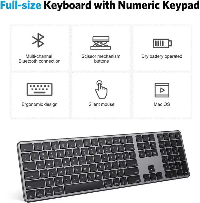 Alt view image 5 of 7 - Bluetooth Keyboard and Mouse for Mac, OMOTON Wireless Multi-Device Keyboard with Numeric Keypad, Keyboard and Mouse Combo, for MacBook Pro/Air, iMac, iMac Pro, Mac mini, Mac Pro
