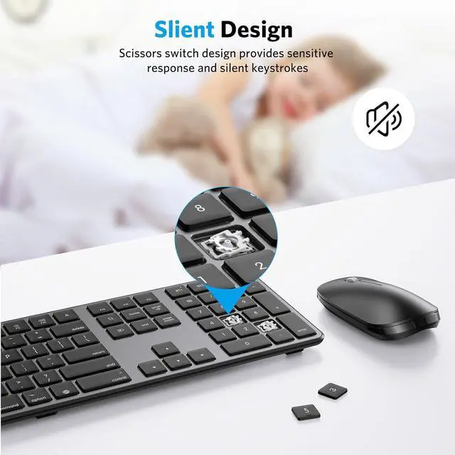 Alt view image 6 of 7 - Bluetooth Keyboard and Mouse for Mac, OMOTON Wireless Multi-Device Keyboard with Numeric Keypad, Keyboard and Mouse Combo, for MacBook Pro/Air, iMac, iMac Pro, Mac mini, Mac Pro