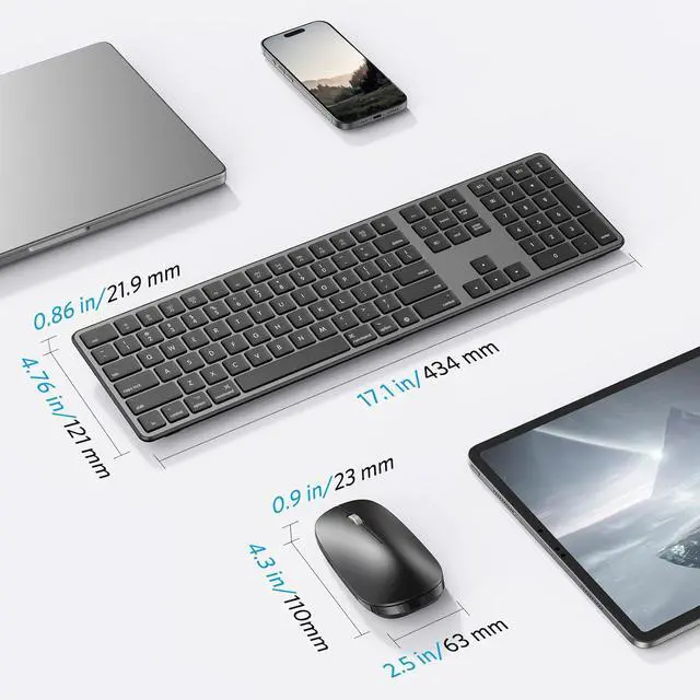 Alt view image 7 of 7 - Bluetooth Keyboard and Mouse for Mac, OMOTON Wireless Multi-Device Keyboard with Numeric Keypad, Keyboard and Mouse Combo, for MacBook Pro/Air, iMac, iMac Pro, Mac mini, Mac Pro