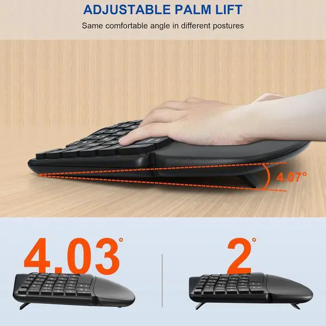 Alt view image 5 of 7 - Ergonomic Wireless Keyboard and Mouse, MK835 Ergo Bluetooth/2.4G Split Design Keyboard Mouse Combo with Cushioned Palm Rest, Multi-Device, Wave Keys, Rechargeable, for Windows/Mac/Android