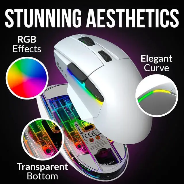 Alt view image 4 of 7 - KLIM Blaze X RGB + New + Rechargeable Wireless Gaming Mouse with Charging Dock + Long-Lasting Battery + Up to 12000 DPI + Wired & Wireless Mouse PC, PS5, PS4, Mac + White