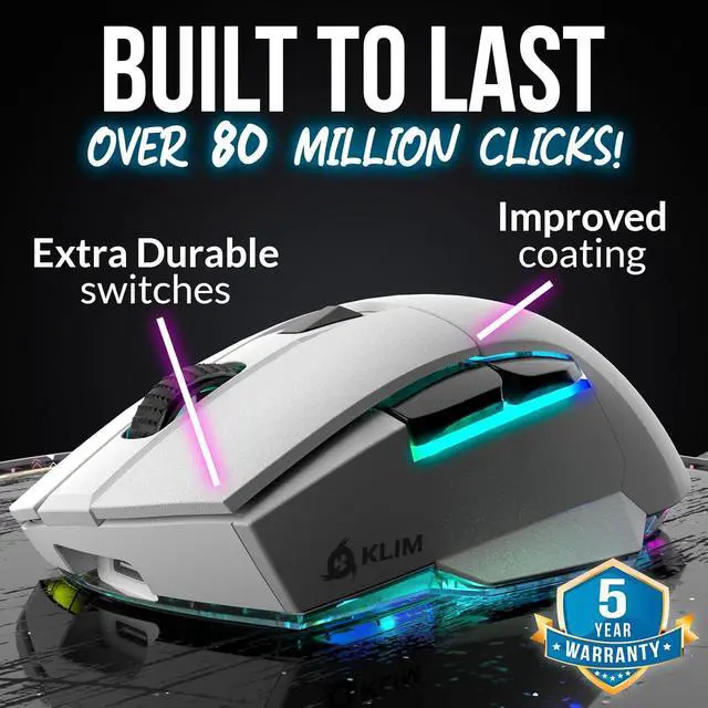 Alt view image 5 of 7 - KLIM Blaze X RGB + New + Rechargeable Wireless Gaming Mouse with Charging Dock + Long-Lasting Battery + Up to 12000 DPI + Wired & Wireless Mouse PC, PS5, PS4, Mac + White