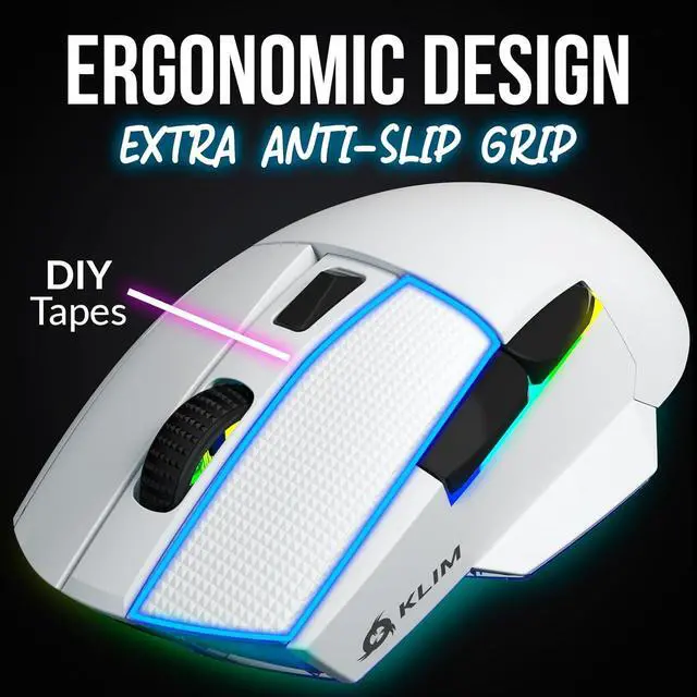 Alt view image 7 of 7 - KLIM Blaze X RGB + New + Rechargeable Wireless Gaming Mouse with Charging Dock + Long-Lasting Battery + Up to 12000 DPI + Wired & Wireless Mouse PC, PS5, PS4, Mac + White