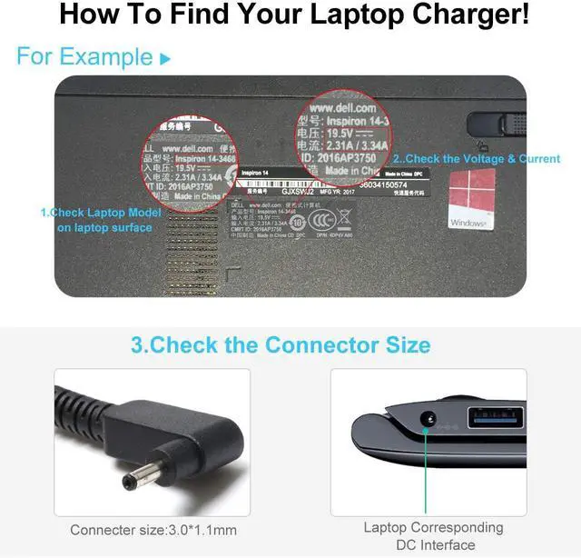 Alt view image 6 of 7 - A515-45 Laptop Charger 65W Replace for Acer Aspire 5 A517-52 A514-54 A115-31 A13-045N2A R5-571T C738T R7-371T SF314-52 SP513-52N SP111-33 SF314-51 PA-1650-80 N15Q8 CB3-131 AC Adapter Charging Cord