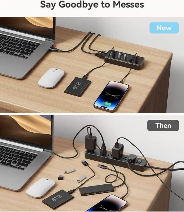 Alt view image 4 of 7 - Powered USB Hub Wenter 5 Ports USB 3.0 Hub (4 Data Transfer Ports+ 1 Smart Charging Port) with Individual LED On/Off Switches USB Hub 3.0 Powered with 15W Power Supply for PC MAC