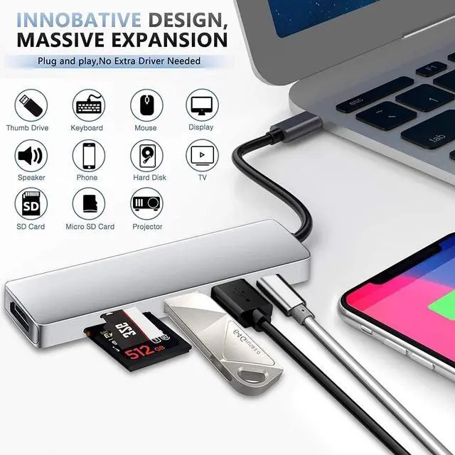 Alt view image 3 of 7 - Fotgear 6 in 1 USB C Hub Multiport Adapter,USB C to HDMI Adapter 4K,1 Fast Charging PD 100W USB C,2 USB 3.0 Port,SD/Micro SD Card Reader for Laptop,MacBook Pro,Surface Pro,ASUS,HP,ACER,Lenovo,Dell