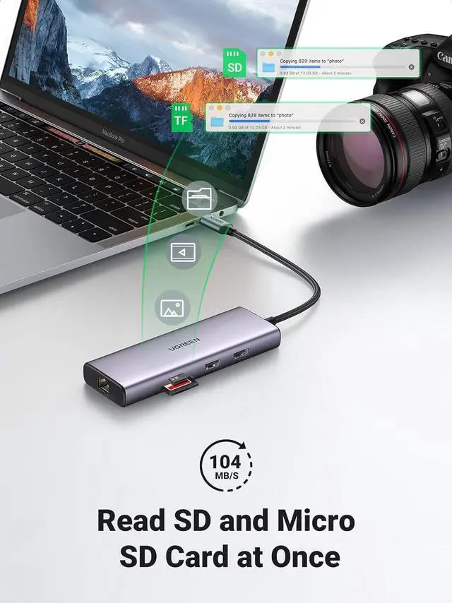 Alt view image 7 of 7 - UGREEN USB C Hub Dual HDMI Adapter, 9-in-1 USB C Docking Station with Dual 4K@60Hz HDMI, PD Charging, 2 USB3.0, a USB2.0, SD/TF Card Reader and RJ45 for MacBook, Dell, HP, and More