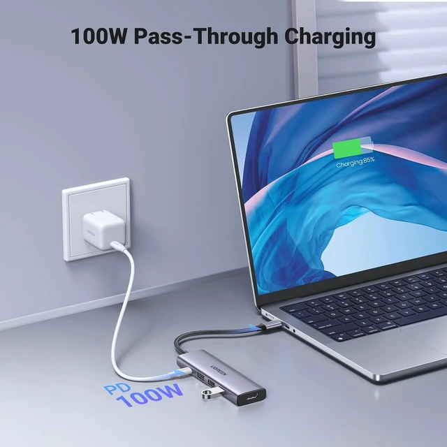 Alt view image 3 of 7 - UGREEN USB C Hub, 5-in-1 USB-C Hub with 4K@60Hz HDMI, 100W Power Delivery, 3 USB-A 3.0 Data Ports, USB C Dock Adapter for MacBook Pro/Air, iPad Pro, Mac Mini, Surface, XPS, Thinkpad, Galaxy, and More