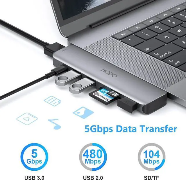 Alt view image 6 of 7 - USB C Hub,Adapter for MacBook Air 2023/2022/2021/2020/2019/2018, MacBook Pro Adapter 2017-2022 Thunderbolt 3 Multiport Mac Adapter Dongle with 4K HDMI, 3 USB 3.0 Ports, SD/TF Card Reader, 100W PD