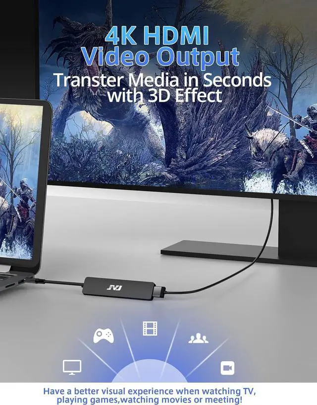 Alt view image 3 of 7 - USB C Hub Multiport Adapter, JVJ 7-in-1 Hub with 4K HDMI,USB 3.0,100W PD, SD/TF Card Reader, USB C Dongle for MacBook Pro/Air/M1/M2, iPad Pro, Dell XPS Thunderbolt 3 Hub Multiport Adapter(Black)