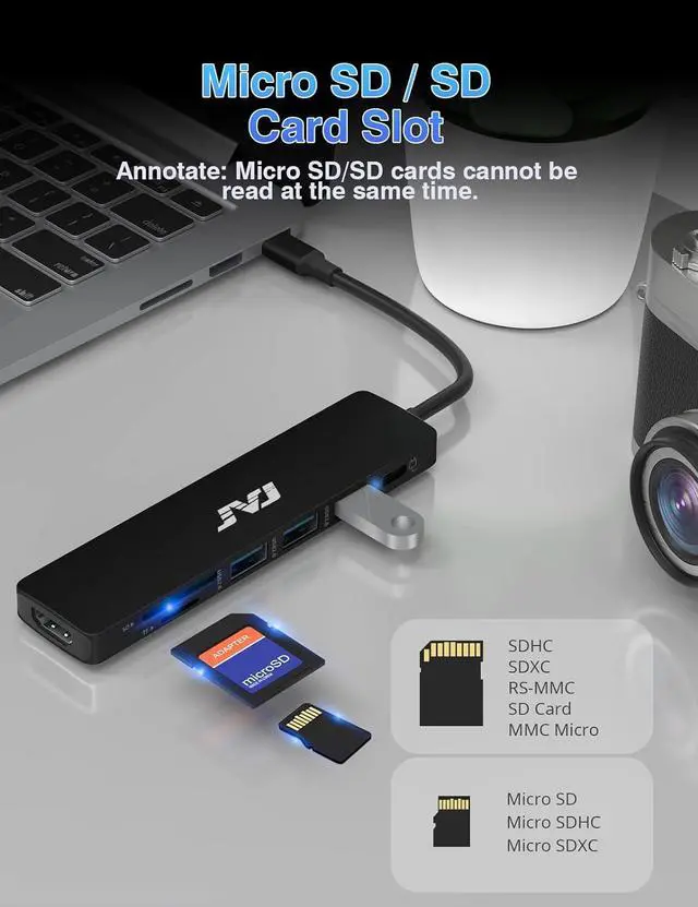 Alt view image 6 of 7 - USB C Hub Multiport Adapter, JVJ 7-in-1 Hub with 4K HDMI,USB 3.0,100W PD, SD/TF Card Reader, USB C Dongle for MacBook Pro/Air/M1/M2, iPad Pro, Dell XPS Thunderbolt 3 Hub Multiport Adapter(Black)