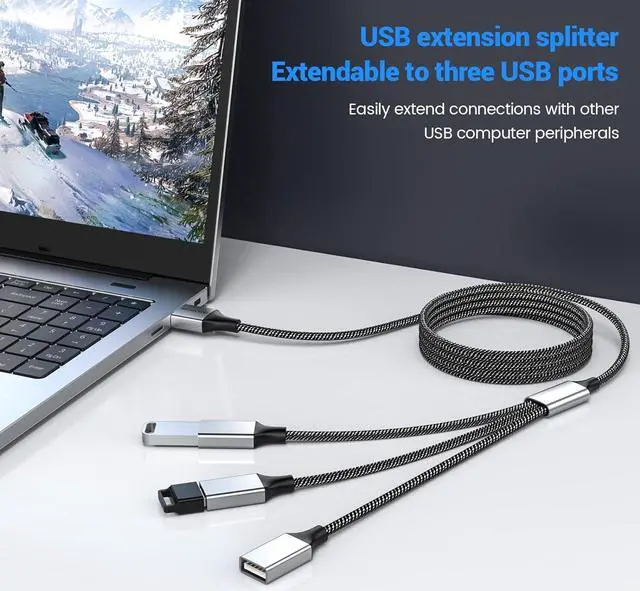 Alt view image 2 of 6 - USB Splitter Y Cable 3.3FT USB Splitter Cable USB Port Expander Hub Extra Multiport USB Data/Charging Split Adapter Cord for Mac MacBook,Car,TV,Xbox One Series X/S,Flash Drive,HDD,Laptop,PC