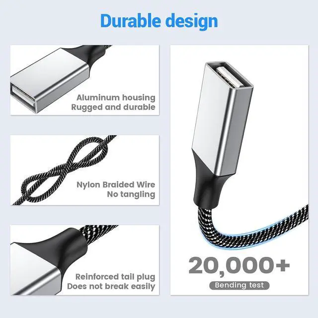 Alt view image 6 of 6 - USB Splitter Y Cable 3.3FT USB Splitter Cable USB Port Expander Hub Extra Multiport USB Data/Charging Split Adapter Cord for Mac MacBook,Car,TV,Xbox One Series X/S,Flash Drive,HDD,Laptop,PC