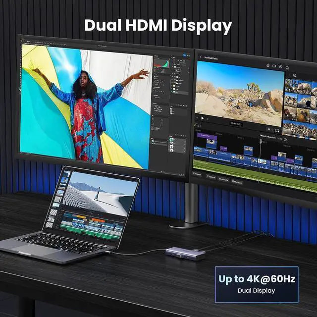 Alt view image 3 of 7 - UGREEN Revodok USB C Docking Station Dual 4K@60Hz HDMI, 6-in-1 USB C Hub Dual Monitor with 4K@60Hz HDMI, PD Charging, USB C and 2 USB A 3.0 Data Port for MacBook/iPad/XPS/ThinkPad/Surface Pro