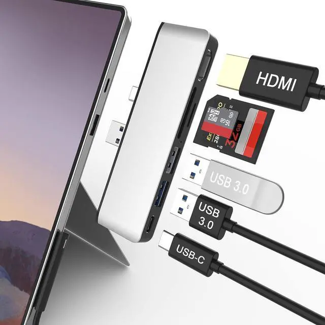 Main image of Surface Pro 7 Hub Docking Station with 4K HDMI, USB-C (Audio + Data Transfer), 2X USB 3.0 Ports, TF + SD Card Slot, Converter Combo Adaptor for Microsoft Surface Pro 7