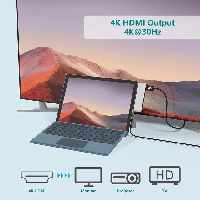 Alt view image 3 of 7 - Surface Pro 7 Hub Docking Station with 4K HDMI, USB-C (Audio + Data Transfer), 2X USB 3.0 Ports, TF + SD Card Slot, Converter Combo Adaptor for Microsoft Surface Pro 7