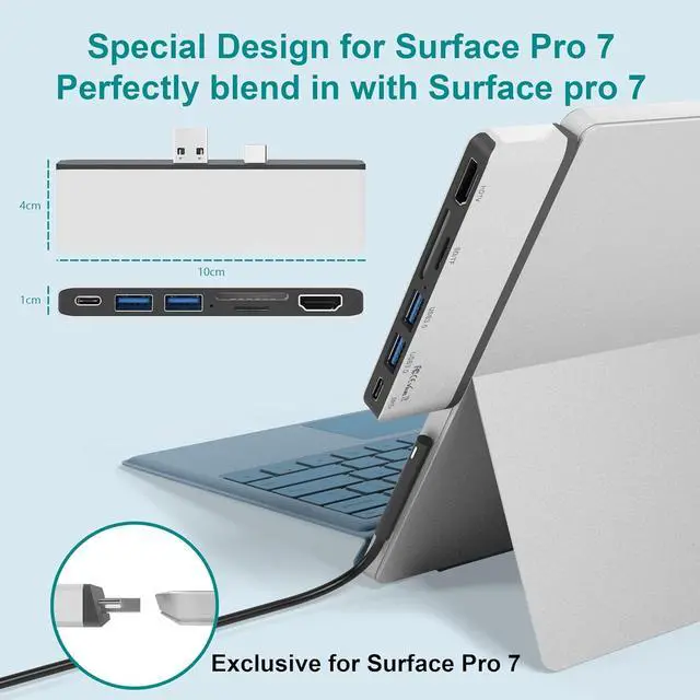 Alt view image 7 of 7 - Surface Pro 7 Hub Docking Station with 4K HDMI, USB-C (Audio + Data Transfer), 2X USB 3.0 Ports, TF + SD Card Slot, Converter Combo Adaptor for Microsoft Surface Pro 7