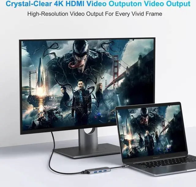 Alt view image 2 of 7 - USB C Adapter for MacBook Pro/Air USB CHub Mac Dongle 7 in 1 Multiports USBC Hub to 3 USB 3.0 4K HDMI SD/TF Card Reader and 100W PD Adapters for  HP  Surface and More