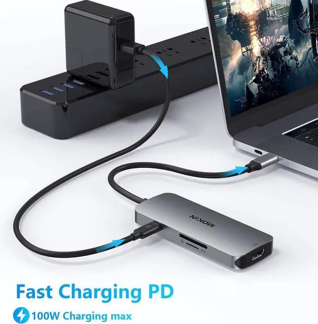 Alt view image 5 of 7 - USB C Adapter for MacBook Pro/Air USB CHub Mac Dongle 7 in 1 Multiports USBC Hub to 3 USB 3.0 4K HDMI SD/TF Card Reader and 100W PD Adapters for  HP  Surface and More