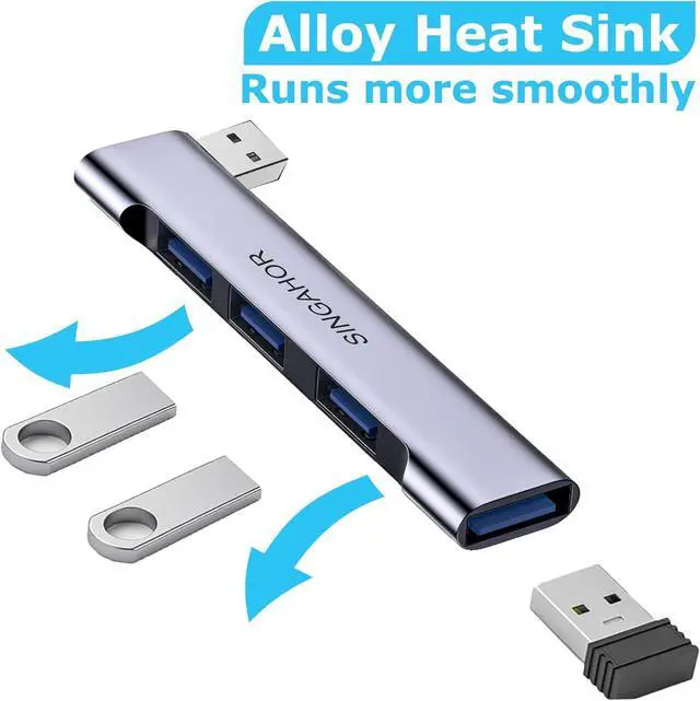 Alt view image 5 of 7 - USB Hub for Laptop, USB 3.0 Hub 4-Port, 5Gbps USB Splitter for Laptop, Windows, MacBook, PC, Flash Drives, HDD, Printer, Keyboard, Mouse (Left-Side USB Hub)