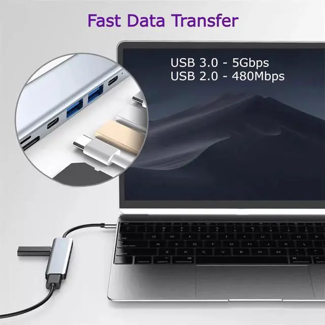 Alt view image 3 of 7 - MOBLINE 7 in 1 USB C HUB Multi Port Adapter for Tablet/Laptop/MacBook Docking Station Type C to 4K HDMI USB 3.0 USB 2.0 SD/TF USB C PD 100W