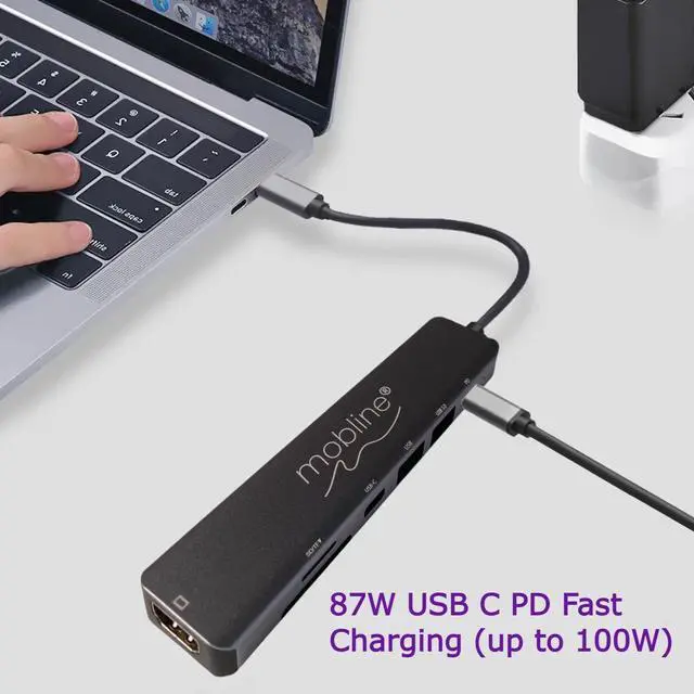 Alt view image 4 of 7 - MOBLINE 7 in 1 USB C HUB Multi Port Adapter for Tablet/Laptop/MacBook Docking Station Type C to 4K HDMI USB 3.0 USB 2.0 SD/TF USB C PD 100W