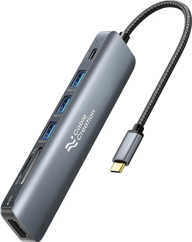 Main image of USB C Hub Multiport Adapter, CableCreation 7-in-1 USB C HDMI Hub with 4K 30Hz HDMI, 100W PD, 3 USB 3.0 5Gbps Data Ports, SD/TF Cards Reader for MacBook Pro/Air, iPad Pro, Pixelbook, XPS