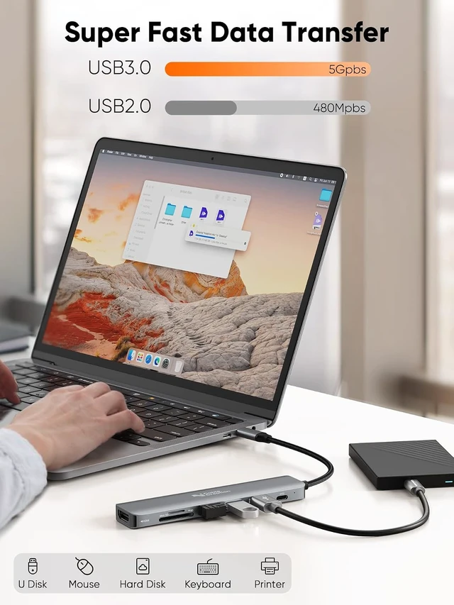 Alt view image 5 of 7 - USB C Hub Multiport Adapter, CableCreation 7-in-1 USB C HDMI Hub with 4K 30Hz HDMI, 100W PD, 3 USB 3.0 5Gbps Data Ports, SD/TF Cards Reader for MacBook Pro/Air, iPad Pro, Pixelbook, XPS