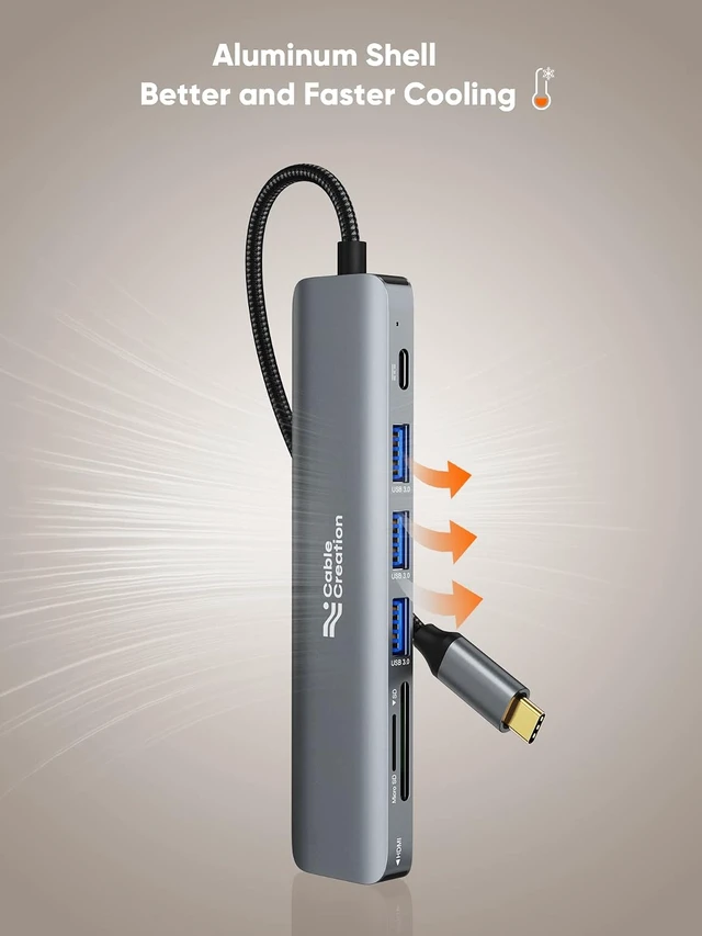Alt view image 7 of 7 - USB C Hub Multiport Adapter, CableCreation 7-in-1 USB C HDMI Hub with 4K 30Hz HDMI, 100W PD, 3 USB 3.0 5Gbps Data Ports, SD/TF Cards Reader for MacBook Pro/Air, iPad Pro, Pixelbook, XPS
