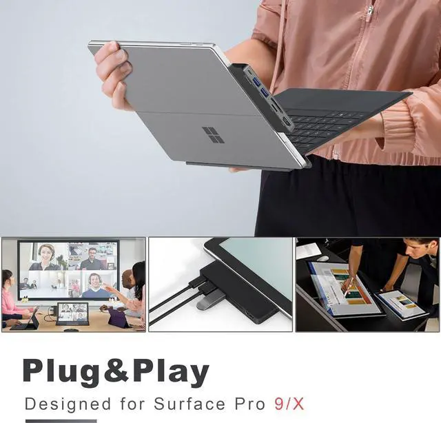 Alt view image 7 of 7 - Surface Pro 9 Hub Docking Station Multi Port 6-in-2 with Thunerbolt4 USBC 4K Display 40Gbps Data PD Charging | HDMI | USB3.0 | microSD TF SD Card Reader for Microsoft Surface Pro X|8|9 Black