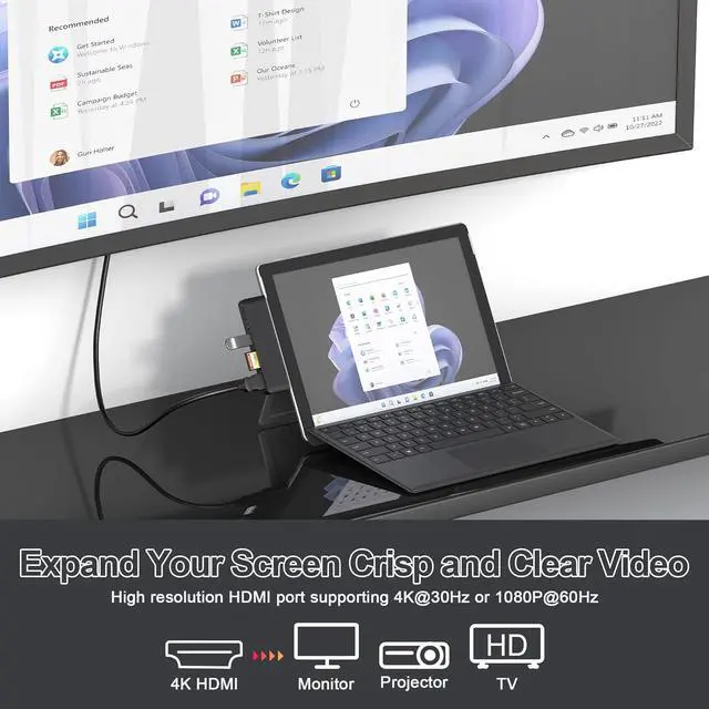 Alt view image 6 of 7 - Surface Pro 9 Hub Docking Station Multi Port 6-in-2 with Thunerbolt4 USBC 4K Display 40Gbps Data PD Charging | HDMI | USB3.0 | microSD TF SD Card Reader for Microsoft Surface Pro X|8|9 Black