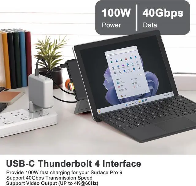 Alt view image 4 of 7 - Surface Pro 9 Hub Docking Station Multi Port 6-in-2 with Thunerbolt4 USBC 4K Display 40Gbps Data PD Charging | HDMI | USB3.0 | microSD TF SD Card Reader for Microsoft Surface Pro X|8|9 Black