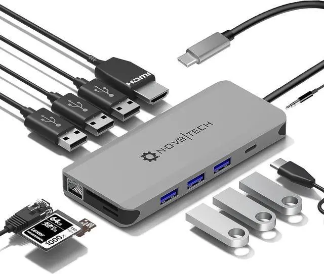 Main image of Nov8tech 12 in 1 USB C Hub with HDMI, USB C Docking Station for MacBook, Laptops & Type C Devices, Ethernet Multiport Adapter with TF/SD Card Reader & Audio Port