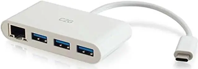 Main image of C2G USB Adapter, USB Hub, Ethernet Adapter with Power, 3 Port, White, Cables to Go 29746