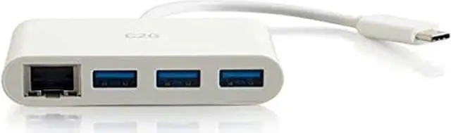 Alt view image 2 of 3 - C2G USB Adapter, USB Hub, Ethernet Adapter with Power, 3 Port, White, Cables to Go 29746