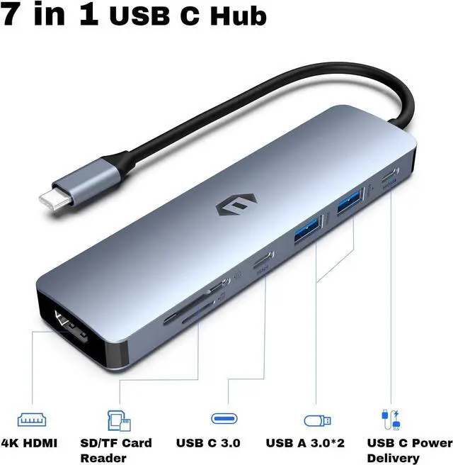 Alt view image 3 of 7 - TOTU USB C Hub, 7 in 1 USB C Dock with 4K HDMI, 2 USB 3.0, USB C 3.0, 100W Type C PD, SD/TF Card Slot for MacBook Pro/Air and Other Type C Laptops