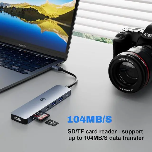 Alt view image 6 of 7 - TOTU USB C Hub, 7 in 1 USB C Dock with 4K HDMI, 2 USB 3.0, USB C 3.0, 100W Type C PD, SD/TF Card Slot for MacBook Pro/Air and Other Type C Laptops