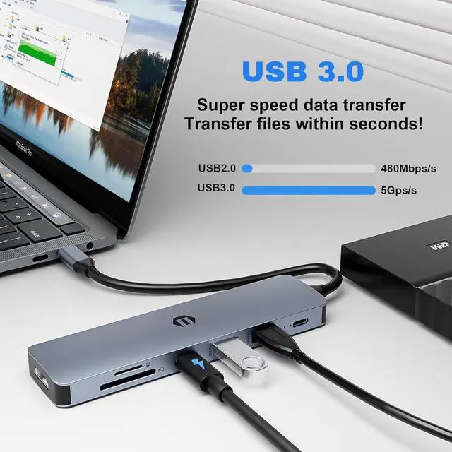 Alt view image 5 of 7 - TOTU USB C Hub, 7 in 1 USB C Dock with 4K HDMI, 2 USB 3.0, USB C 3.0, 100W Type C PD, SD/TF Card Slot for MacBook Pro/Air and Other Type C Laptops