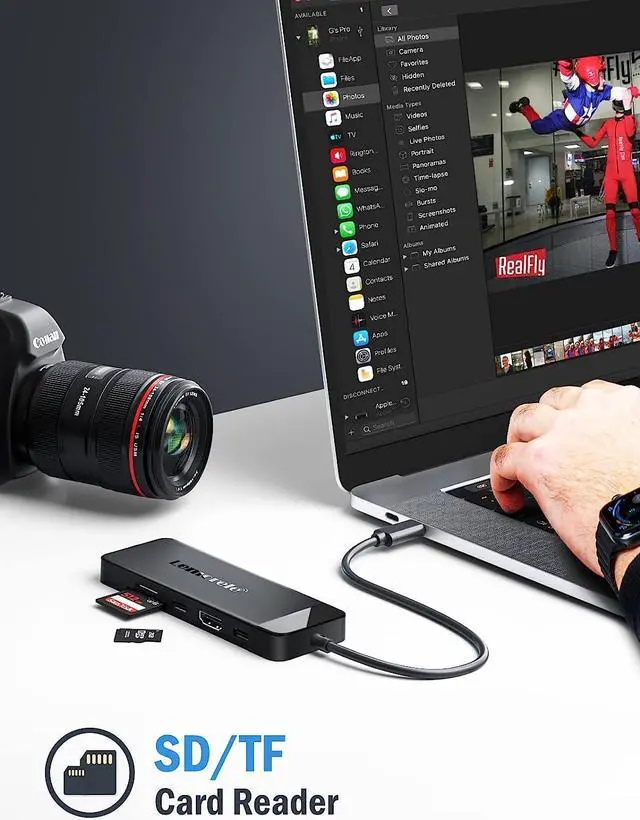 Alt view image 4 of 7 - Lemorele 9-in-1 USB C Hub Multiport Adapter, USB C Dongle with 4K HDMI for MacBook Pro Air, 3 USB 3.0 5Gbps Port, Type C Data Port, 100W PD, SD/TF Card Reader Adapter, Compatible for Windows/Mac/iPad