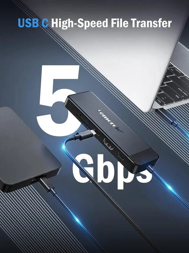 Alt view image 6 of 7 - Lemorele 9-in-1 USB C Hub Multiport Adapter, USB C Dongle with 4K HDMI for MacBook Pro Air, 3 USB 3.0 5Gbps Port, Type C Data Port, 100W PD, SD/TF Card Reader Adapter, Compatible for Windows/Mac/iPad