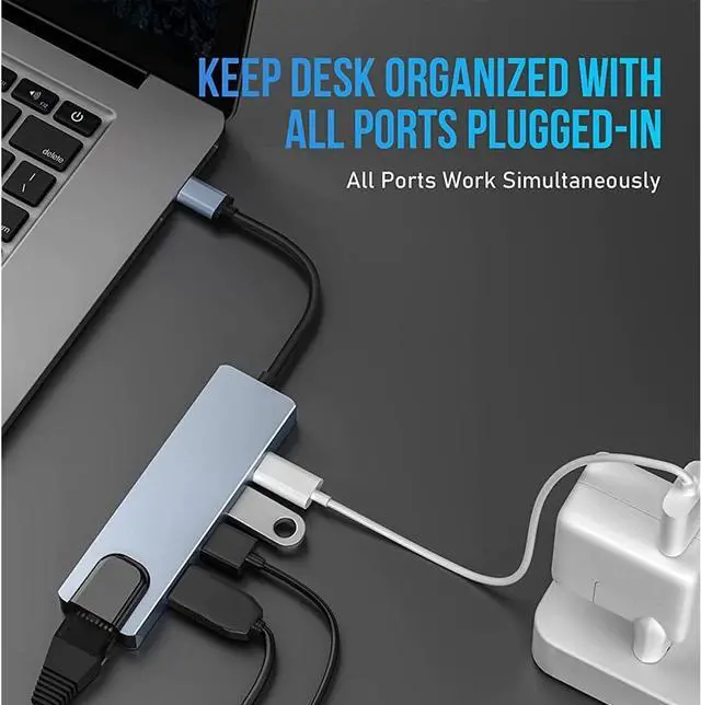 Alt view image 5 of 7 - SLAUNT USB C Hub Adapter USB C to Ethernet Adapter Multiport Dongle with 4K HDMI Adapter, Ethernet Port, USB 3.0&2.0 Ports, PD Charging Docking Station for MacBook iPad XPS Switch Windows and More