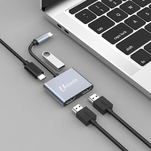 Alt view image 4 of 7 - USB C to Dual HDMI Adapter 4K@60HZ, USB Type C to HDMI Converter, Type C HDMI Hub Multiple Monitors Docking Station for MacBook Pro Air/LenovoYoga/Dell XPS 13/15, Compatible with Thunderbolt 3