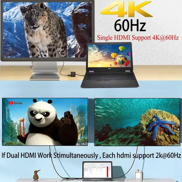 Alt view image 2 of 7 - USB C to Dual HDMI Adapter 4K@60HZ, USB Type C to HDMI Converter, Type C HDMI Hub Multiple Monitors Docking Station for MacBook Pro Air/LenovoYoga/Dell XPS 13/15, Compatible with Thunderbolt 3