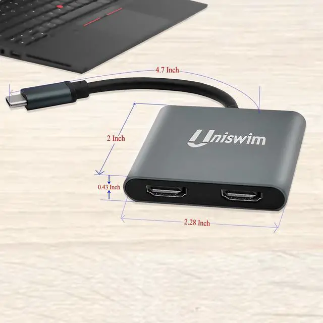 Alt view image 7 of 7 - USB C to Dual HDMI Adapter 4K@60HZ, USB Type C to HDMI Converter, Type C HDMI Hub Multiple Monitors Docking Station for MacBook Pro Air/LenovoYoga/Dell XPS 13/15, Compatible with Thunderbolt 3
